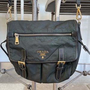 Classic Green Prada Tessuto Messenger Bag 100% Authentic